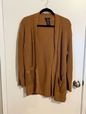 Open-Front Ribbed Cardigan Sweater - Camel Brown